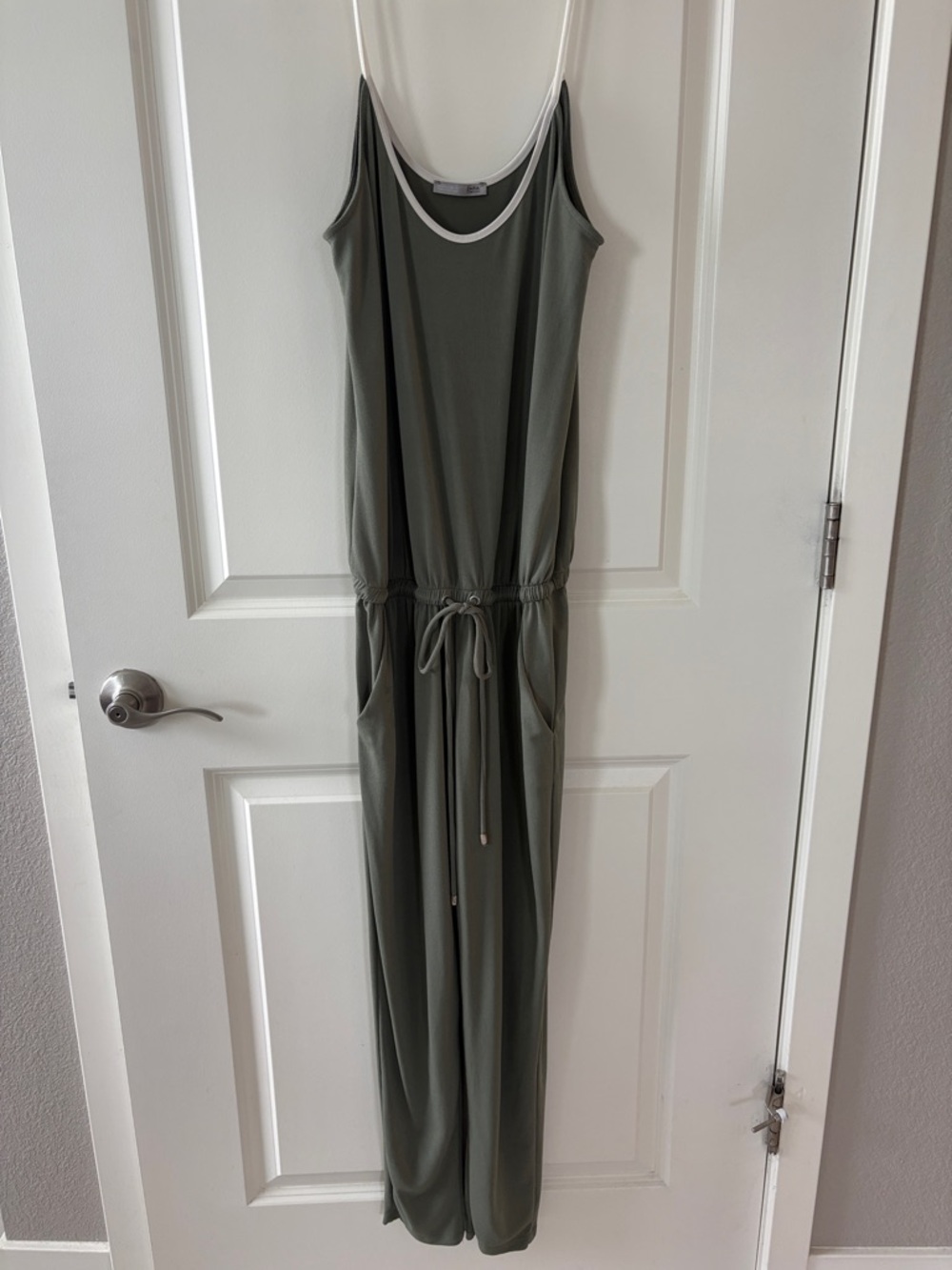 Zara Olive Green Sleeveless Jumpsuit with White Trim